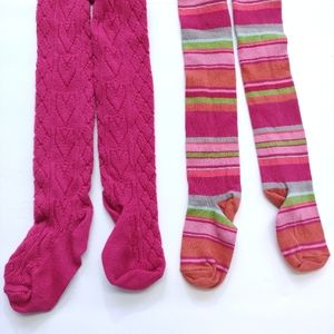 NWT Room Seven Girls Tights Size 98/3T 104/4T Boutique Pink Cable Knit Heart